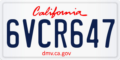 CA license plate 6VCR647