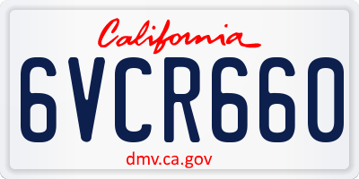 CA license plate 6VCR660