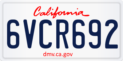 CA license plate 6VCR692