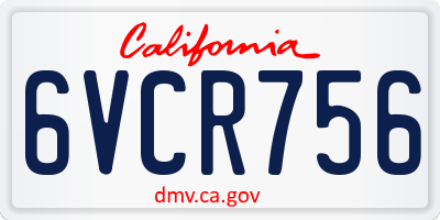 CA license plate 6VCR756