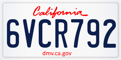 CA license plate 6VCR792