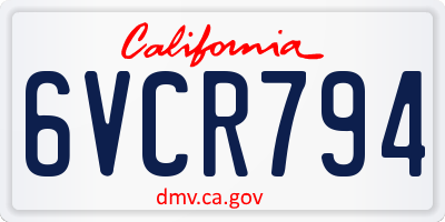 CA license plate 6VCR794