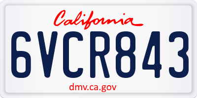 CA license plate 6VCR843