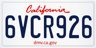 CA license plate 6VCR926