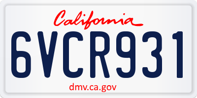 CA license plate 6VCR931