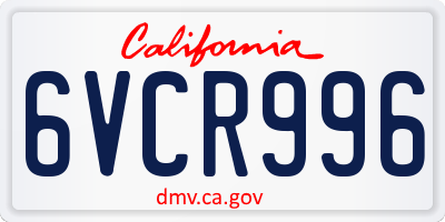 CA license plate 6VCR996
