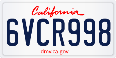 CA license plate 6VCR998