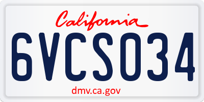 CA license plate 6VCS034