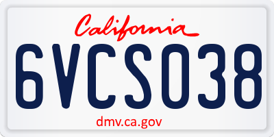 CA license plate 6VCS038