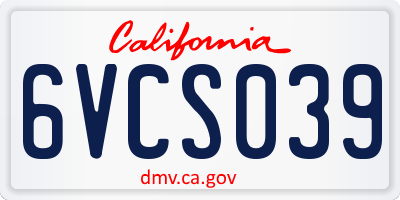 CA license plate 6VCS039