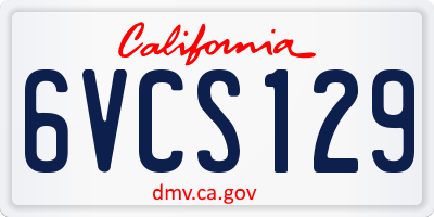CA license plate 6VCS129