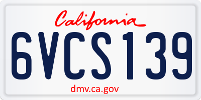 CA license plate 6VCS139
