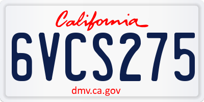 CA license plate 6VCS275