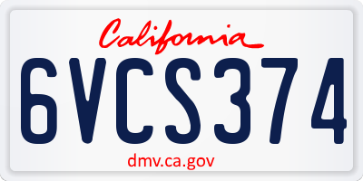 CA license plate 6VCS374
