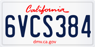 CA license plate 6VCS384