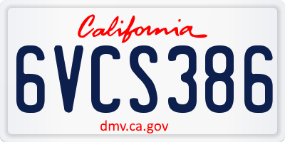 CA license plate 6VCS386