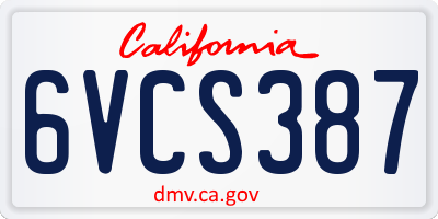 CA license plate 6VCS387