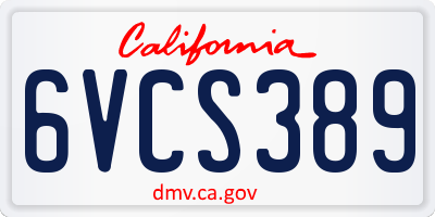 CA license plate 6VCS389