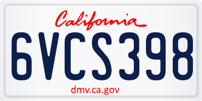 CA license plate 6VCS398