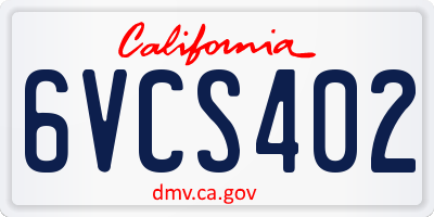 CA license plate 6VCS402