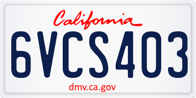 CA license plate 6VCS403