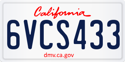 CA license plate 6VCS433