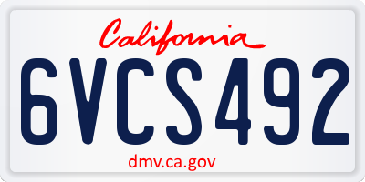 CA license plate 6VCS492
