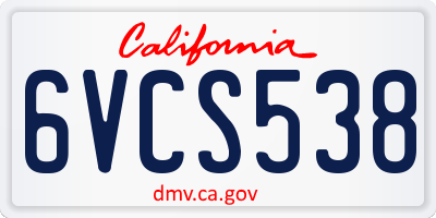 CA license plate 6VCS538