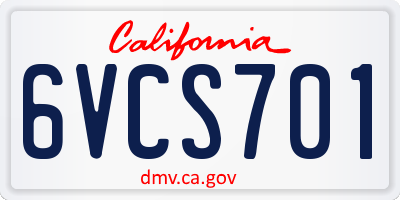 CA license plate 6VCS701