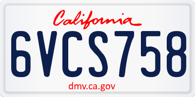 CA license plate 6VCS758