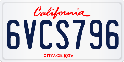 CA license plate 6VCS796