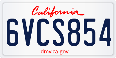 CA license plate 6VCS854