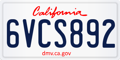 CA license plate 6VCS892