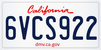 CA license plate 6VCS922