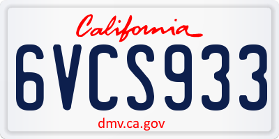 CA license plate 6VCS933