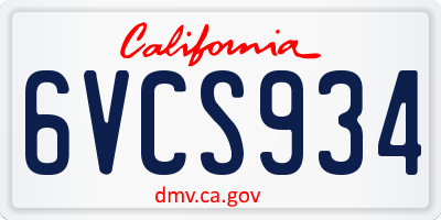 CA license plate 6VCS934