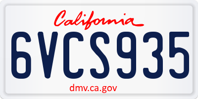 CA license plate 6VCS935