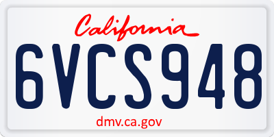 CA license plate 6VCS948