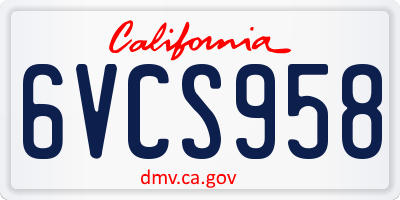 CA license plate 6VCS958