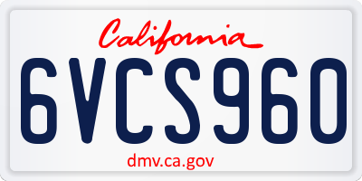 CA license plate 6VCS960