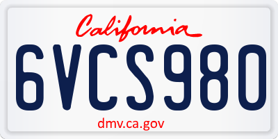 CA license plate 6VCS980