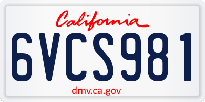 CA license plate 6VCS981