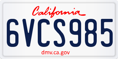 CA license plate 6VCS985