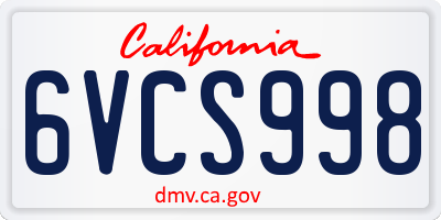 CA license plate 6VCS998