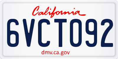 CA license plate 6VCT092