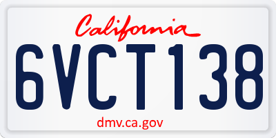 CA license plate 6VCT138