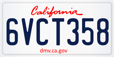 CA license plate 6VCT358