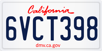 CA license plate 6VCT398