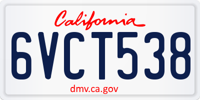 CA license plate 6VCT538