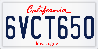 CA license plate 6VCT650